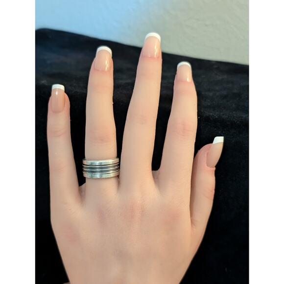 Vintage 925 Mexico Sterling Silver 3/8" Wide Banded Spinner Ring Size 5.25 - Picture 2 of 5